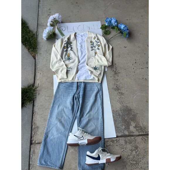 Obey Floral Embroidered Knit Cardigan - Cream - Picture 2 of 2